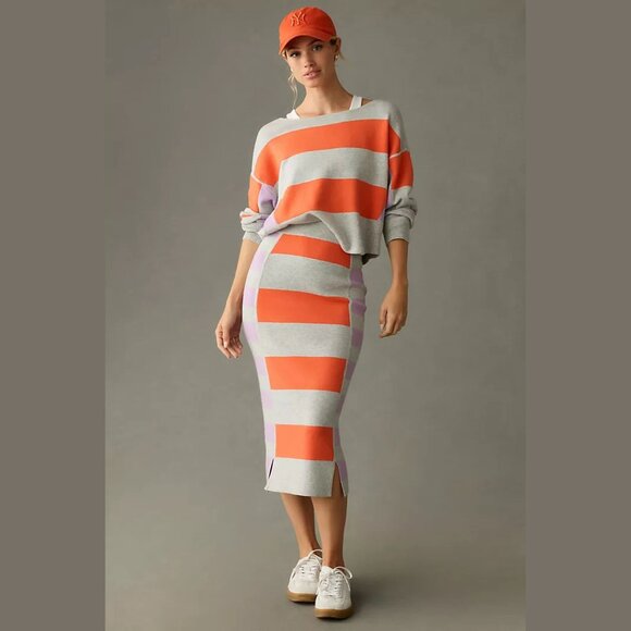 Daily Practice by Anthropologie Glens Striped Sweater Midi Skirt XL 2909 - Picture 4 of 15